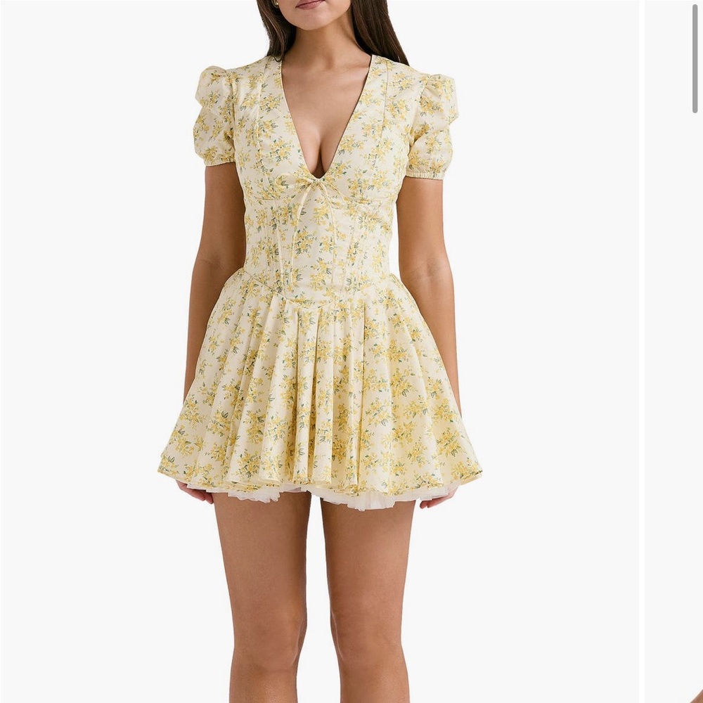 House of CB Yellow Imani Dress Floral Mini Dress
